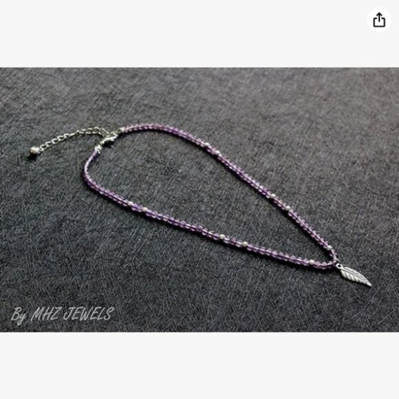 Amethyst Stone Choker Necklace Sterling Silver Plated NWOT - Picture 3 of 6